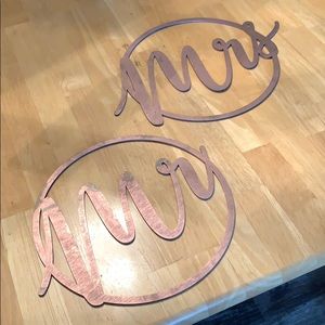Custom rose gold “Mr” “Mrs” signs
